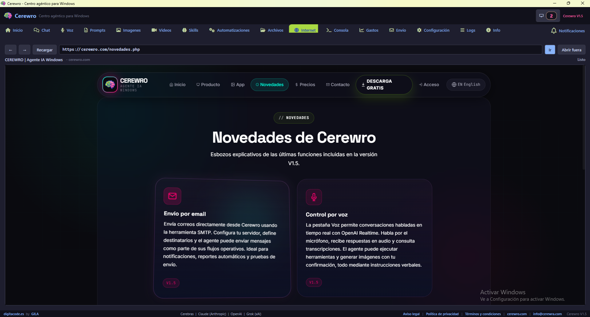 Navegador integrado de Cerewro
