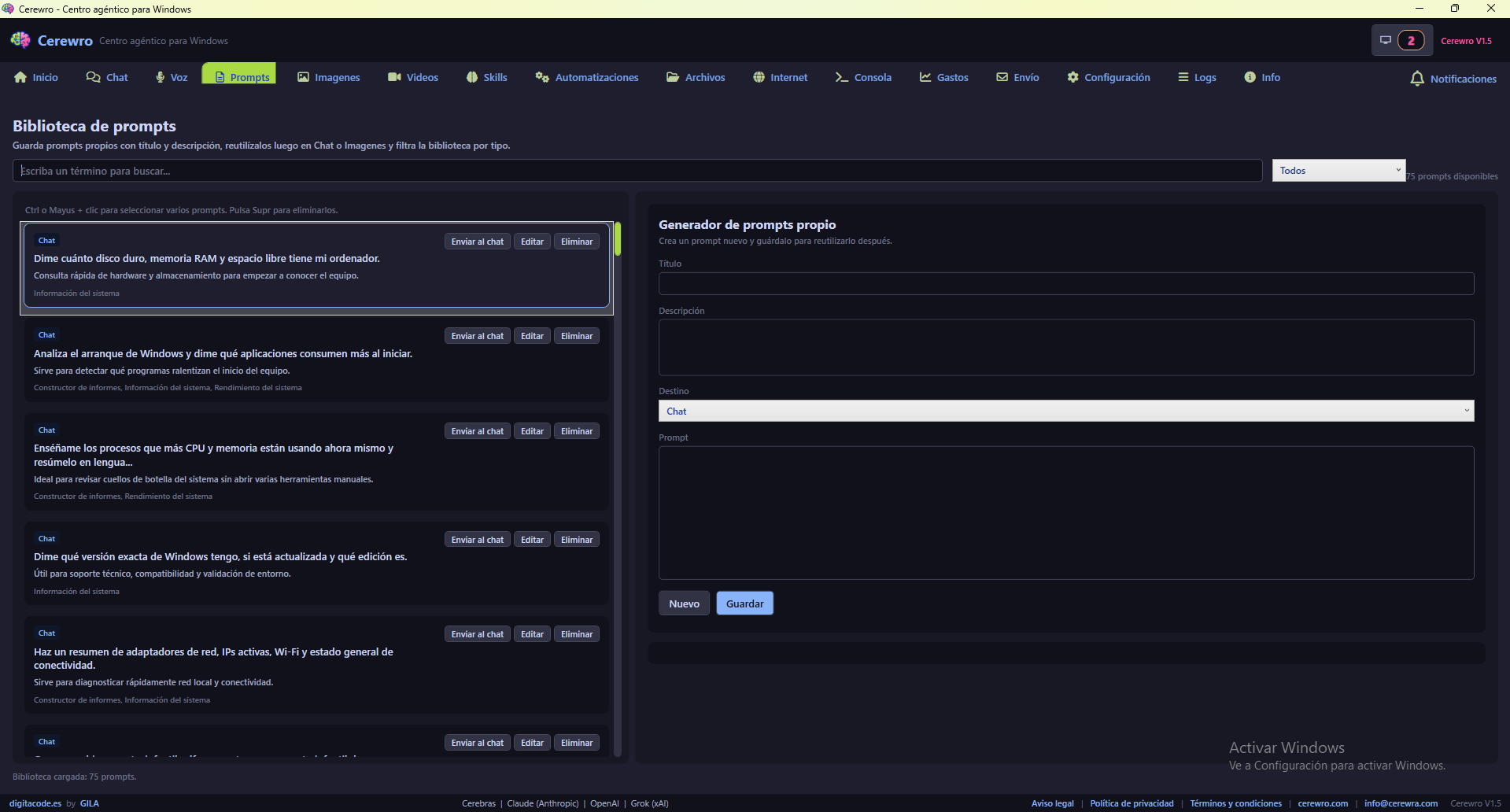 Biblioteca de Prompts de Cerewro