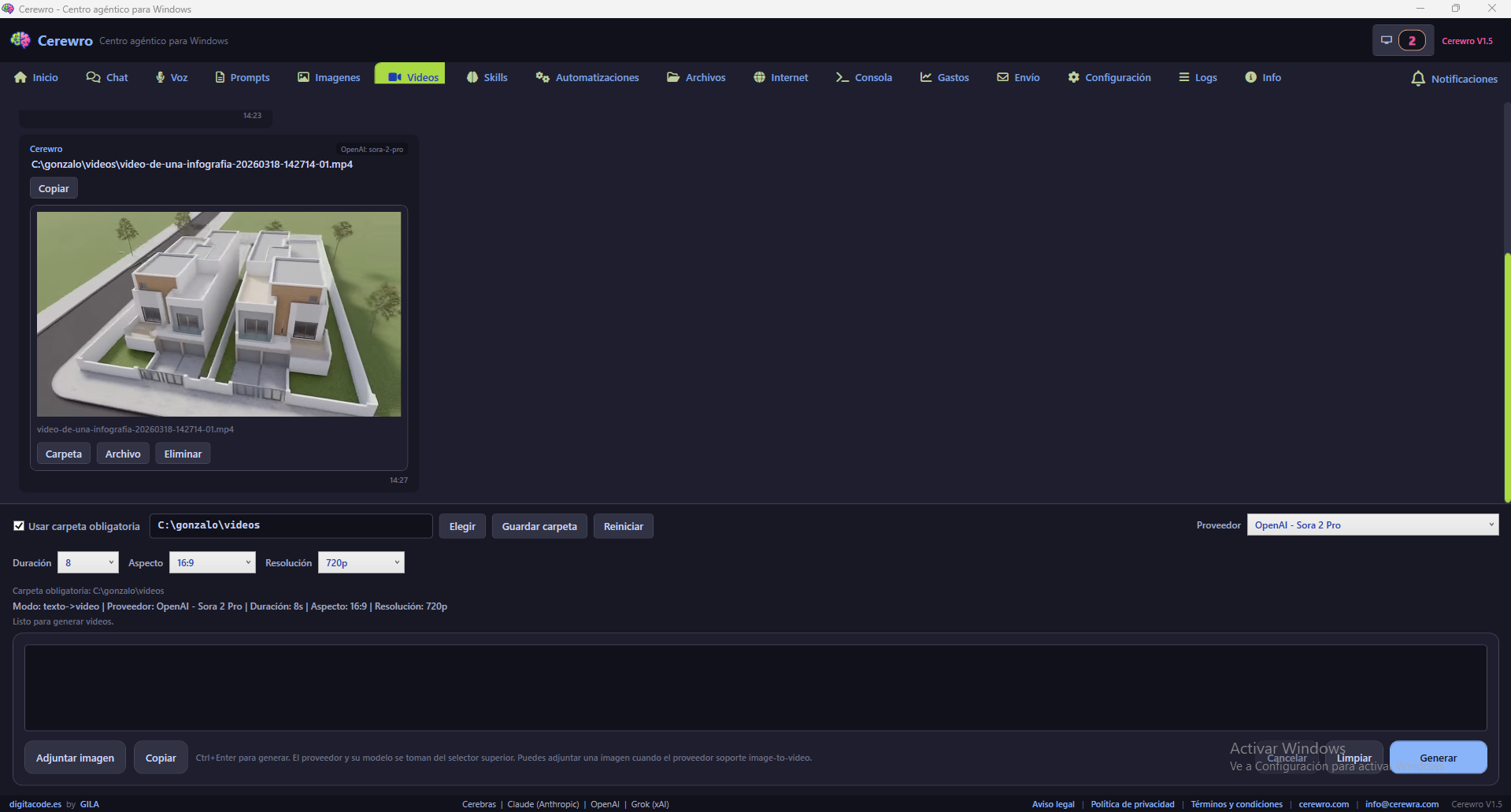 Generación de Vídeos en Cerewro