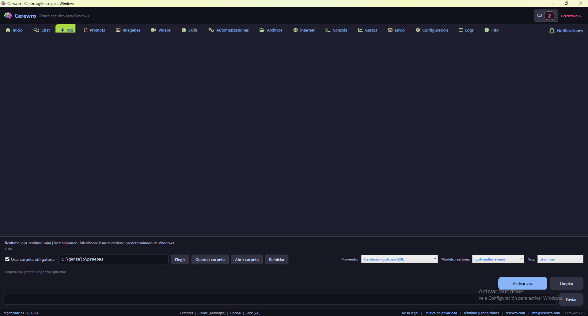 Pantalla de Voz de Cerewro